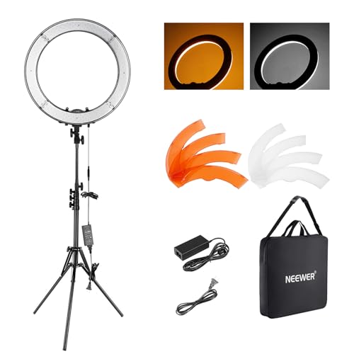 NEEWER 18' Ring Light with Stand, 55W 5600K Large LED Ringlight with Cold Shoe and Phone Holder for Smartphone Camera Photography, Live Stream, Selfie, Makeup, Studio Photo Video Recording, RL-18