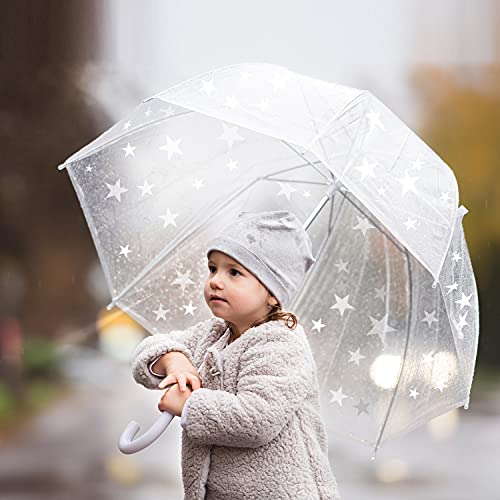 Baraida Kids Clear and Transparent Umbrella with an Easy Grip Handle, Dome Bubble Umbrella, Windproof for Kids Boys and Girls, Little Stars