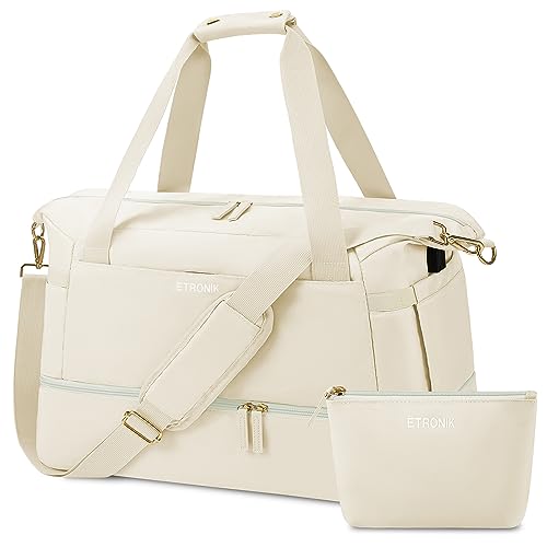 Weekender Bag for Women, Travel with Shoe Compartment & USB Charging Port, Gym Wet Compartment, Overnight Duffel Hospital Women Sports Shopping (Off White)