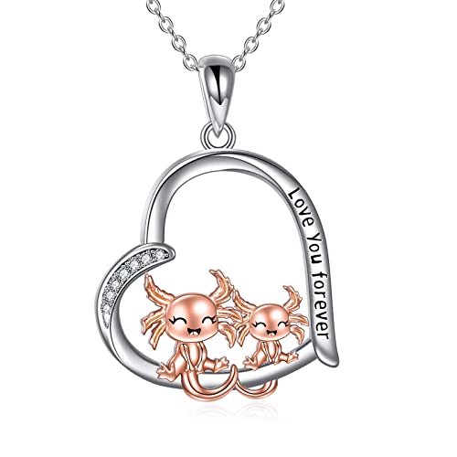 YAFEINI Axolotl Gifts Necklace 925 Sterling Silver Axolotl Pendant Necklace Heart Axolotl Jewelry for Women Girls
