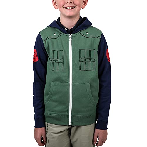 Bioworld Naruto Anime Classic Kakashi Jonin Boys Cosplay Zip Up Hoodie For Kids-Medium-Large Multicolored
