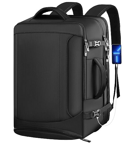 TOTWO Travel Backpack, Extra Large Backpack, Carry On Backpack, 45L Expandable Airline Approved Water Resistant Suitcase Luggage Big Bag with USB Port Fits 17 Inch Laptops, Travel Gifts for Men, Black
