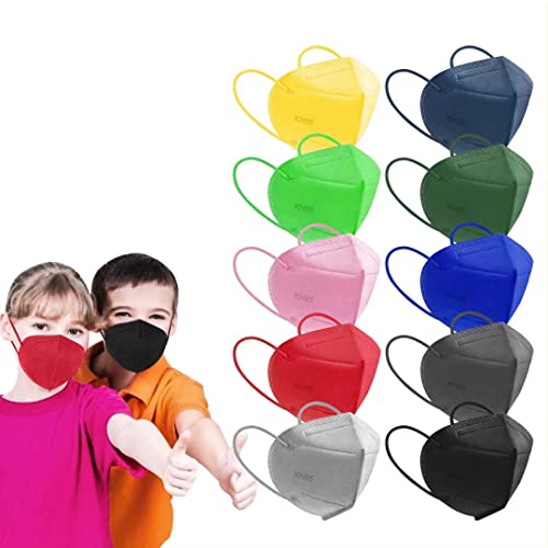 Kids KN95 Disposable Face Masks - 5-Layer Breathable Safety Mask, 50 Pcs Children Comfortable Cup Dust Masks with Elastic Earloops Nose Bridge Clip for Boys Girls