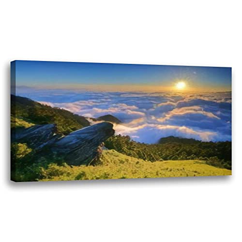 Large Framed Wall Art Ready to Hang 20' x 40' Autumn scenery of Hehuan Mountain Main Peak With Arrow bamboo field Canvas Print Artwork Wall Art Painting Pictures Home Office Wall Décor Modern Poster