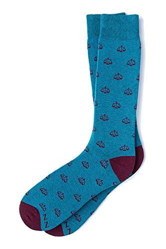 Men's Hipster Legal Scales of Justice Lawyer Crew Dress Socks (Marine Blue & Burgundy)