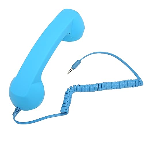 Fockety 3.5mm Universal Retro Telephone Handset, Old School Cell Phone Receiver Mic Microphone Speaker, Anti Radiation Receivers for Smartphone, Computer (Sky Blue)