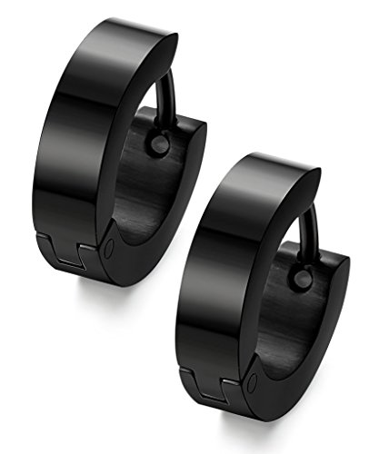 Jstyle Stainless Steel Black Unique Small Hoop Earrings for Men 1 Pairs Huggie Earrings Black
