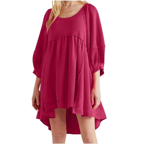 2023 Fashion Oversized Sweatshirt Dress for Women Raglan Lantern Sleeve Pullover High Low Hem Flowy Babydoll Mini Dresses Mystery Boxes Fall Winter Fashion Trendy Casual Hot Pink