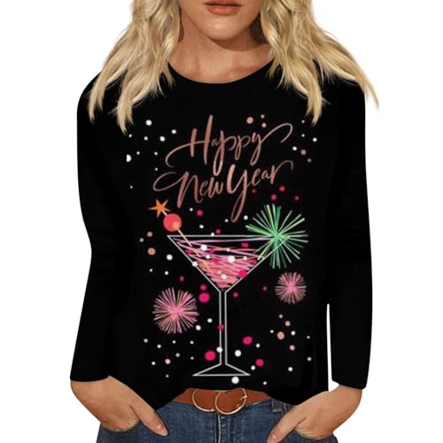New Years Eve Outfits Women Long Sleeve Shirts for Women 2024 Trendy Graphic Basic Tees Womens Spring Fashion Trends Dressy Casual Blouses Plus Size Holiday Tops Y2k Clothes Cute(3c-Light Pink,Large)