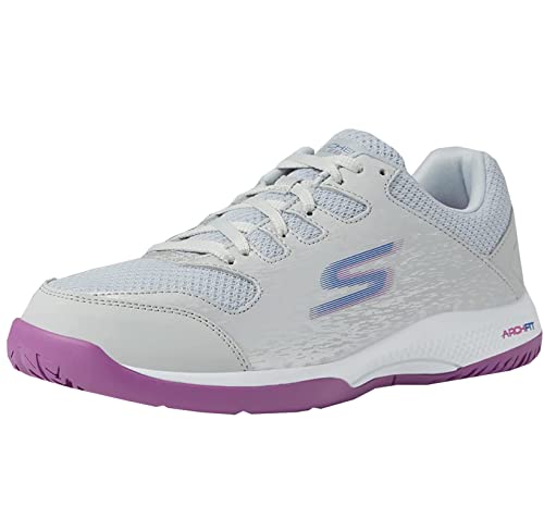 Skechers Women's Viper Court-Athletic Indoor Outdoor Pickleball Shoes with Arch Fit Support Sneakers, Grey/Purple, 7.5