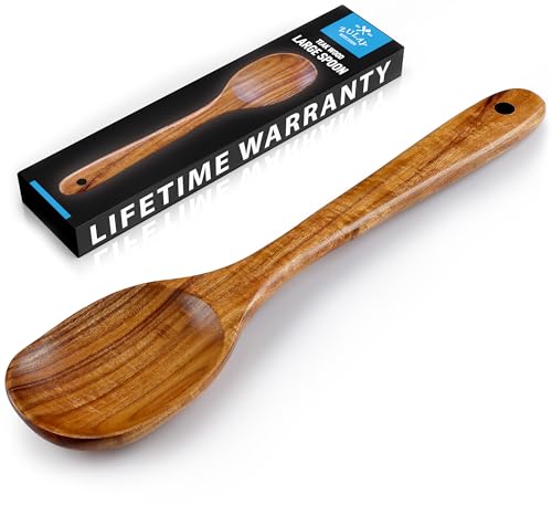Zulay Kitchen Premium Large Teak Wooden Spoon For Cooking - Durable Wooden Cooking Utensil, Perfect Wooden Kitchen Utensil Set Addition, Smooth Finish Natural Teak Spoon, Non-Stick Wooden Spoon