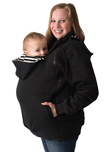 RooCoat Babywearing & Maternity Coat 2.0 Black with Black Stripes XL