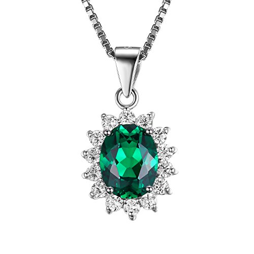 JewelryPalace Princess Diana Kate Middleton Class Gemstone Birthstone Sapphire Emerald Statement Pendant Necklace for Women, 925 Sterling Silver Necklaces for Women, 18 Inch Box chain