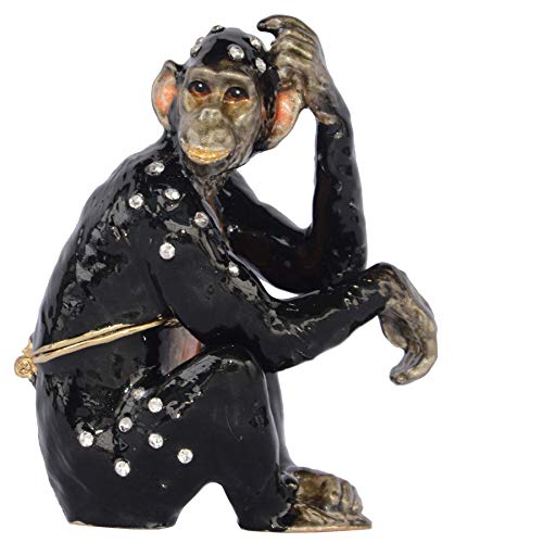 MIXDOM Monkey Trinket Box Jewelry Box Hand Painted Decorative Box with Hinged Lid Ring Earring Holder Animal Figurine Collectible