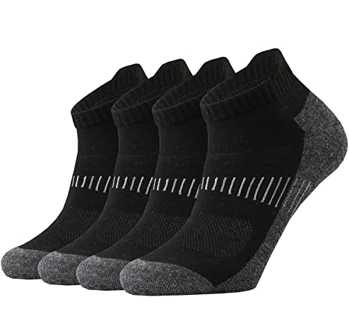 KMM Men's Merino Wool No Show Ankle Socks with Cushion Low Tab Summer for Outdoor Hiking Golf Loafer Sneaker Trail Running(Black L)