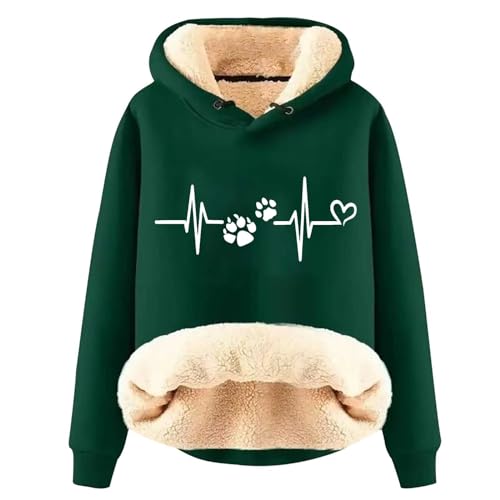 Trendy Heart ECG Graphic Hoodies for Women Valentine's Day Fleece Lined Warm Sweatshirt Cozy Long Sleeve Fuzzy Pullover