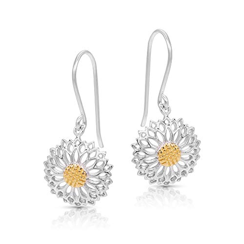 BLING BIJOUX Golden Pollen Sunflower Earring Set, Never Rust 925 Sterling Silver Natural and Hypoallergenic Hooks For Women, Girls,Kids, Mother's Day Gift for Mom with Free Breathtaking Box