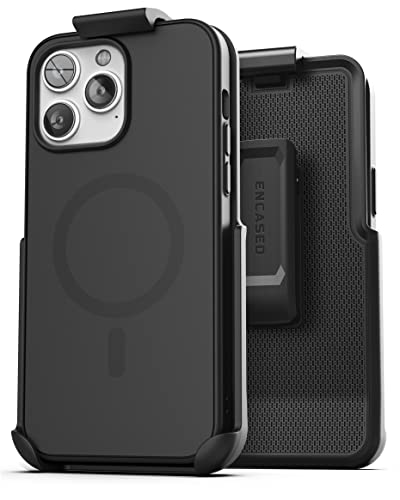 Encased MAG SlimShield Designed for iPhone 14 Pro Max Case with Belt Clip Holster - Compatible with MagSafe Accessories (Matte Black)
