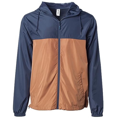 Global Blank Men's Windbreaker Jacket Lightweight Water-Resistant Windbreakers for Men, Navy Blue Brown, X-Large