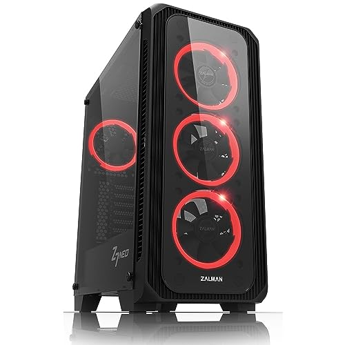 Zalman Z7 NEO ATX Mid-Tower Gaming PC Case, Tempered Glass Side Panel, 4X Pre-Installed 120mm RGB LED Ring Fans, High-End PC Cabinet