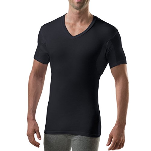 Sweatproof Undershirt for Men with Underarm Sweat Pads (Slim Fit, V-Neck) Black