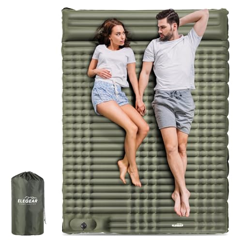 Elegear Double Sleeping Pad for Camping, 4' Ultra-Thick Self Inflating Camping Pad 2 Person with Pillow Built-in Foot Pump Camping Sleeping Mat for Backpacking, Hiking, Portable Camping Pad