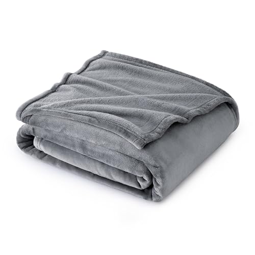 Bedsure Fleece Blankets Twin Size Grey - 300GSM Lightweight Plush Fuzzy Cozy Soft Twin Blanket for Bed, Sofa, Couch, Travel, Camping, 60x80 inches