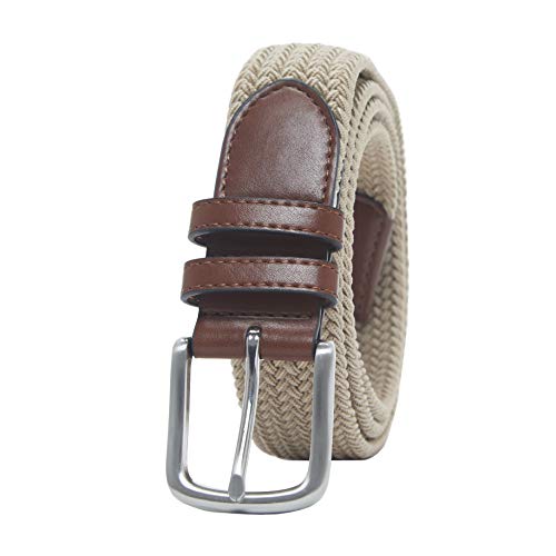Amazon Essentials Men's Stretch Woven Braid Belt, Khaki Brown, 32