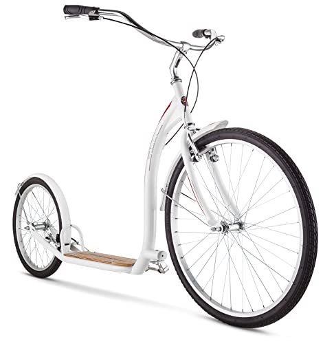 Schwinn Shuffle Adult Scooter, 26-Inch Front Wheel, 20-Inch Rear Wheel, Alloy Linear Pull Brakes, Steel Frame, White
