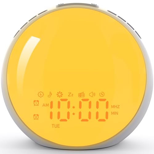 Sunrise Alarm Clock Wake Up Light, Alarm Clock with Sunrise/Sunset Simulation, 8 Colors Night Light, 10 Soothing Sounds, FM Radio, Dual Alarms, Snooze, Loud Alarm Clock for Heavy Sleepers Adults Kids