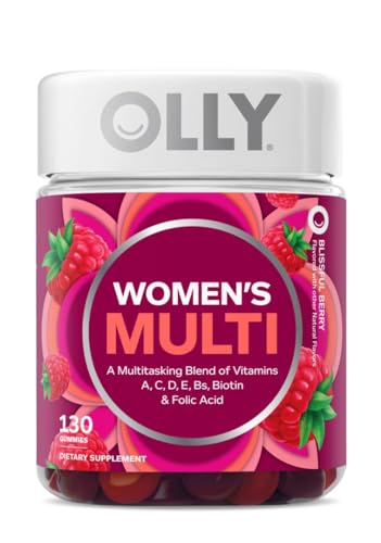 OLLY Women's Multivitamin Gummy, Overall Health and Immune Support, Vitamins A, D, C, E, Biotin, Folic Acid, Adult Chewable Vitamin, Berry, 65 Day Supply - 130 Count