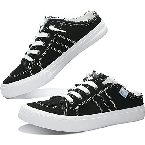 Obtaom Women Canvas Slippers Memory Foam Clipper Fashion Sneakers Comfortable Slip-On Mule backless shoe（Black Canvas US8）