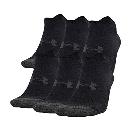 Under Armour Adult Performance Tech No Show Socks, Multipairs, Black (6-Pairs), Large