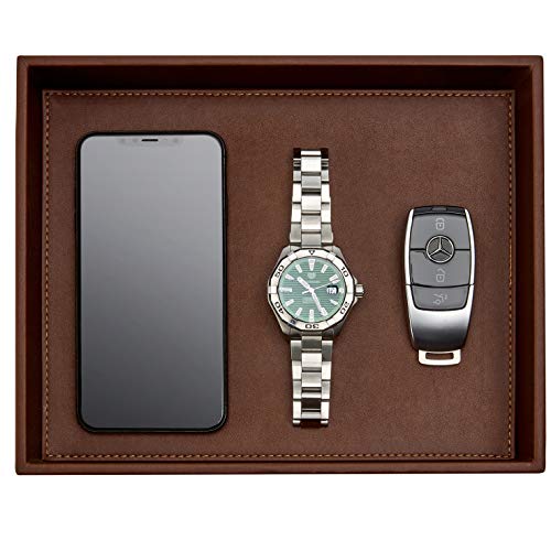 GALLAWAY LEATHER Valet Tray for Men - Nightstand Organizer EDC Tray for Wallet and Keys - Dresser Leather Catchall Dump Key Tray - Bedside Table Tray Organizer Key Bowl for Entryway Table, Dark Brown