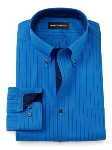 Paul Fredrick Men's Classic Fit Non-Iron Cotton Stripe Dress Shirt Blue 16.5/34 DHT750B