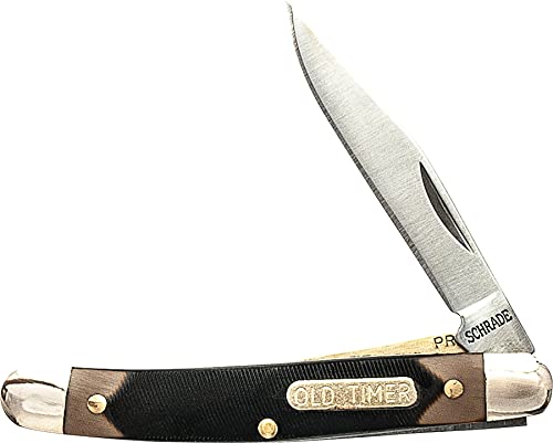 Old Timer 18OT Mighty Mite 4.7in Stainless Steel Traditional Folding Pocket Knife with 2in Clip Point Blade, Nickel Silver Bolsters, and Sawcut Handle for Whittling, Hunting, Camping, EDC, and Outdoor