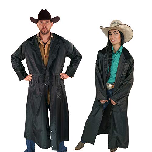 Southwestern Equine American Cowboy Saddle Slicker Rain Coat Duster – 100% Waterproof Full Length Unisex (Black, XXX-Large)