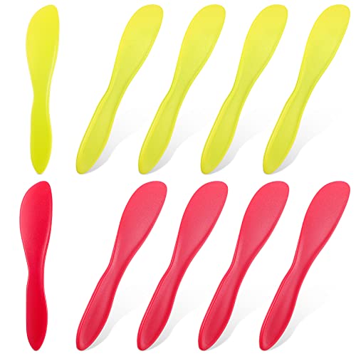 10 Pieces Plastic Butter Spreader Multi Purpose Butter Knife Spreader Versatile Butter Knife Frosting Knives for Soft Cheese Butter Cream Icing, Red and Yellow, 7 x 1.4 Inch