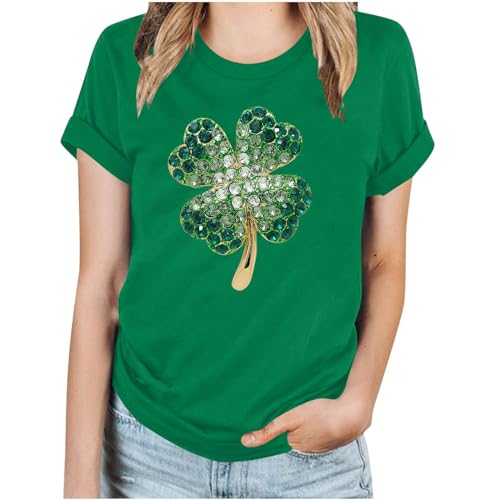 HGps8w Saint Patrick's Day T-Shirt for Women Green Shamrock Print Casual Short Sleeve Crewneck Irish Lucky Clover Tops