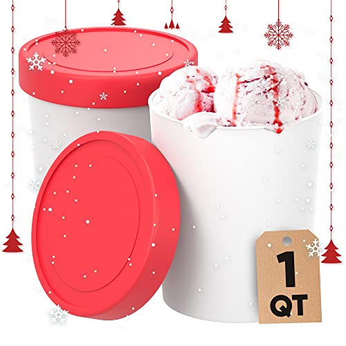 StarPack Ice Cream Containers for Homemade Ice Cream (2 Pcs) - Reusable Ice Cream Storage Containers for Freezer - Leak-Free Ice Cream Containers with Lids (Silicone) - 1 Liter per Ice Cream