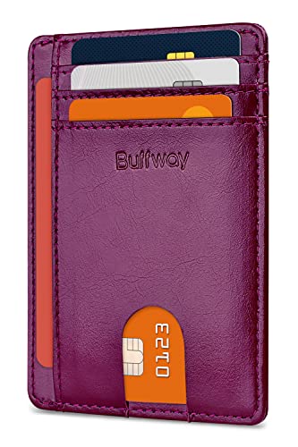 Buffway Slim Minimalist Front Pocket RFID Blocking Leather Wallets for Men and Women - Alaska Purple