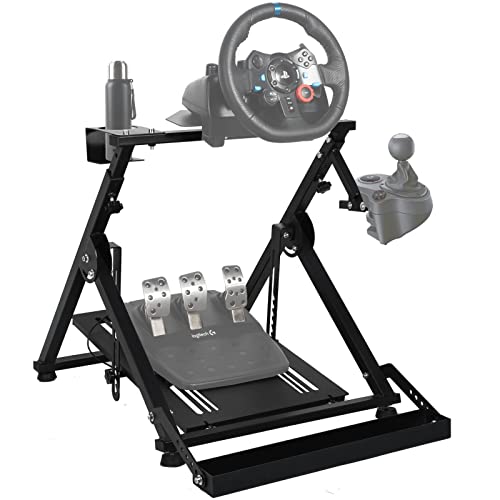 Anman 80% Pre-installed Steering Racing Wheel Stand 2.0 with Fixed Seat fit for Logitech/Thrustmaster/Fanatec G PRO,G25,G27,G920,G923,T300,T248,Foldable Tilt-Adjustable Driving Sim Simulator Cockpit