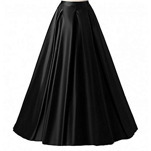 Diydress Women's Long Fashion High Waist A-Line Satin Skirts with Pockets XXXXXX-Large Black