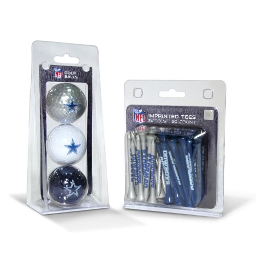 Team Golf NFL Dallas Cowboys 3 Golf Balls And 50 Golf Tees Logo Imprinted Golf Balls (3 Count) & 2-3/4' Regulation Golf Tees (50 Count), Multi Colored