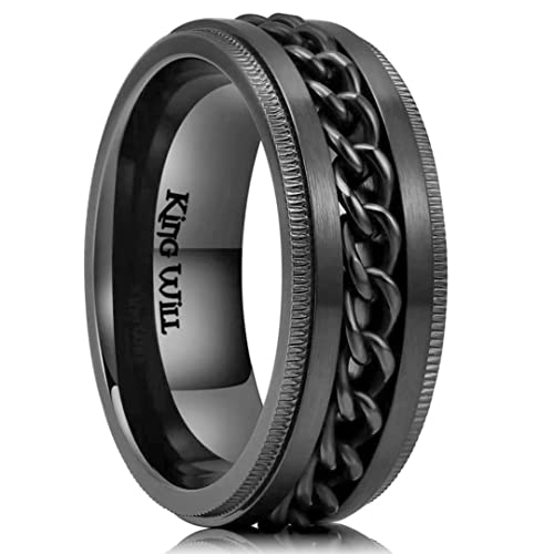 King Will INTERTWINE 8mm Spinner Ring Black Stainless Steel Fidget Ring Anxiety Ring For Men