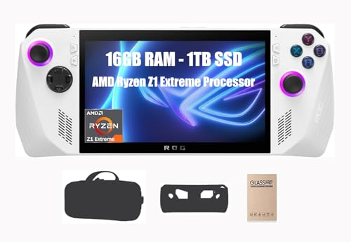 asus ROG Ally 7'' 120Hz FHD IPS 1080p Gaming Handheld, AMD Ryzen Z1 Extreme Processor, 1TB, Windows 11 Home, White, with MTC Microfiber Cloth