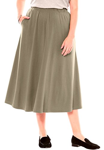 Women's Plus Size Long Flare A-Line Midi Skirt with Side Pockets - Taupe 3X