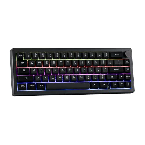 EPOMAKER EK68 65% Wireless Gaming Keyboard, Hot Swappable Gasket Mechanical Keyboard with Metal Knob, Bluetooth 5.0/2.4Ghz Wireless/USB-C Wired Custom Keyboard (Black Silver, Flamingo Switch)