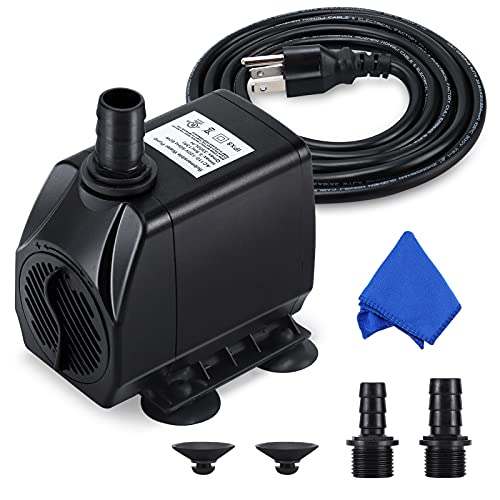 CWKJ Fountain Pump, 880GPH Submersible Water Pump, Durable 60W Outdoor Fountain Water Pump with 6.5ft Power Cord, 3 Nozzles for Aquarium, Pond, Fish Tank, Water Pump Hydroponics, Backyard Fountain
