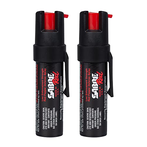 SABRE RED Compact Pepper Spray for Self Defense, Max Police Strength OC Spray, UV Dye, Easy Carry Fast Access Belt Clip, Protect Against Multiple Threats Secure Easy to Use Safety, 0.67 fl oz, 2 Pack